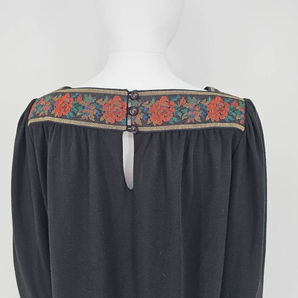 Vintage 70's Hippie Indie Midi Swing Dress Black L - Picture 4 of 7